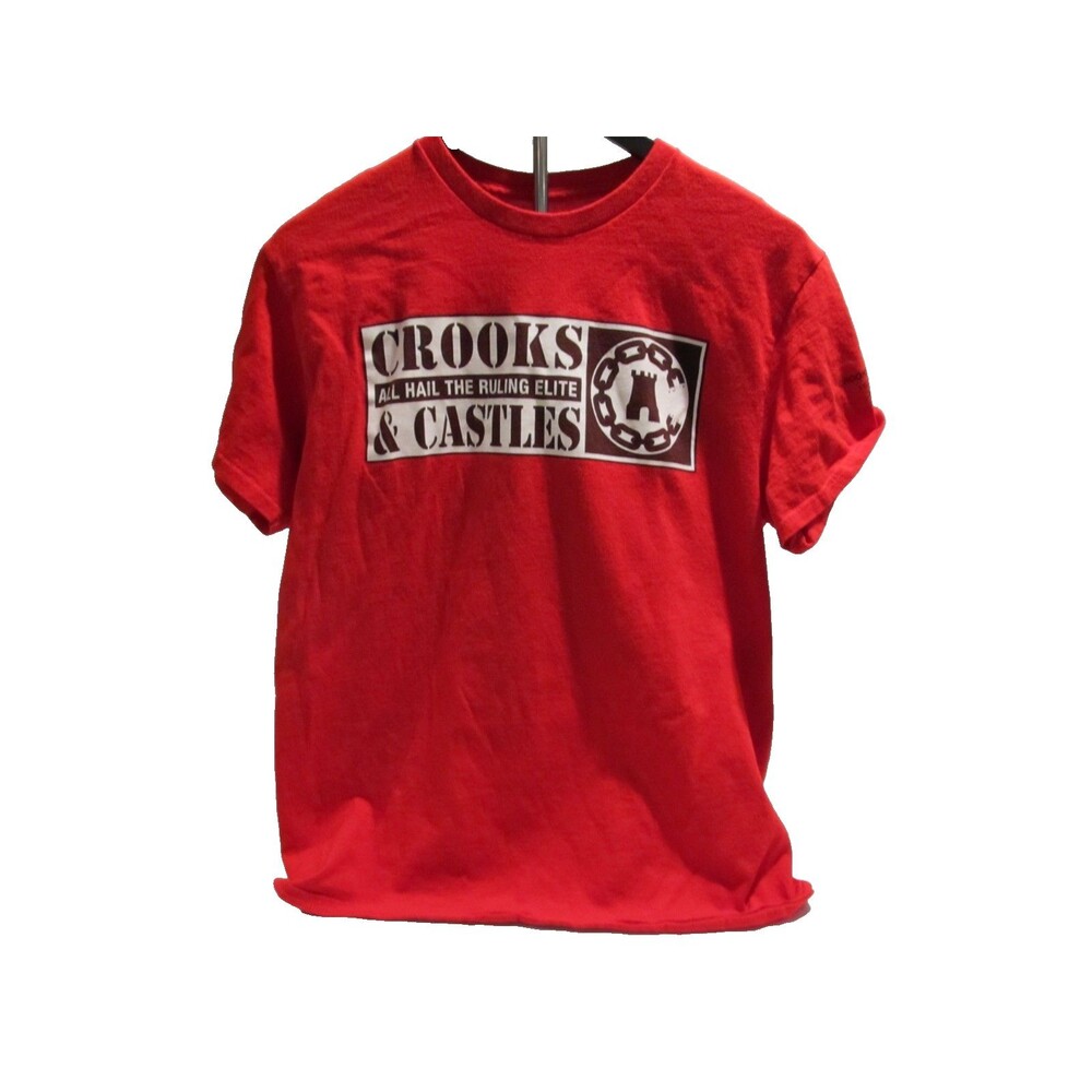 Crooks & Castles Red Graphic Tee Size M Pre-Owned “All Hail the Ruling Elite”